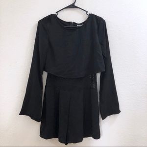 Black Long Sleeve Romper Lace Layered Evening